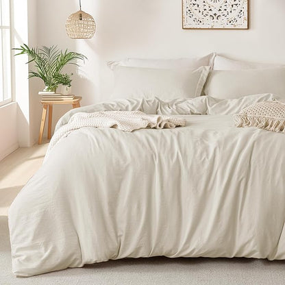 MILDLY Super Soft Duvet Cover 2pcs - 100% Washed Microfiber Beige Comforter Cover Set with Zipper Closure & Corner Ties (No Comforter)