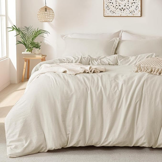 MILDLY Super Soft Duvet Cover 2pcs - 100% Washed Microfiber Beige Comforter Cover Set with Zipper Closure & Corner Ties (No Comforter)