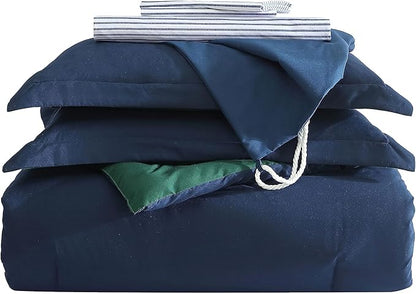 Nautica - Full Bonus Bed Set, Reversible & Ultra-Soft Brushed Comforter with Lightweight Feel, 7 Piece Bedding with Matching Bed Sheets, Pillowcases, & Tote Bag (Captain's Blue/Green)