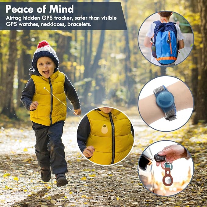 2 Pack Airtag Holder for Kids Hidden,GPS Tracker Case, Anti-Removal Airtag Silicone Case with Pins, Suitable for Children, Elderly, Pets, Backpack, Luggage (White & Pink, 2 Pack)