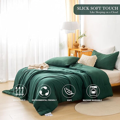 COTTEBED Ultra-Soft Polycotton Bedding Comforter Set Twin XL/Twin Size - Hunter Forest Green Cozy Lightweight Solid Bed Quilt Blanket for Kid Teens School College Dorm All Season Use - Emerald Green