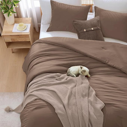 WRENSONGE Oversized Queen Comforter Set - 3 Pieces Prewashed Brown Comforter Soft Lightweight for All Seasons,Down Alternative Comforters Oversized Queen Size with 2 Pillow Shams