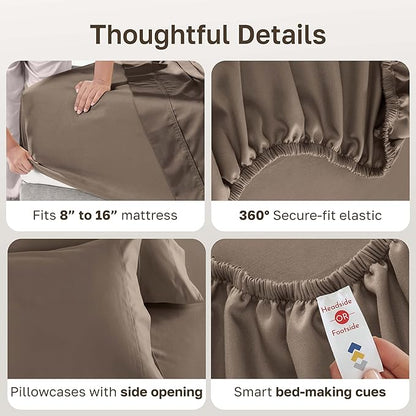 California Design Den 600 Thread Count Sheets King, 100% Cotton Sheet, Sateen, King Size Bed Sheets, Soft Bedding with Deep Pockets (Mushroom - Taupe Brown)
