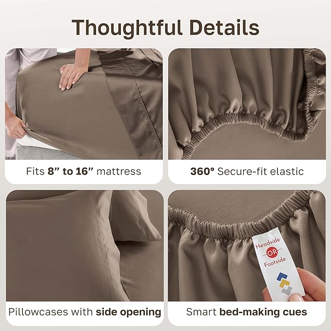 California Design Den 100% Cotton Full Size Bed Sheets, 600 Thread Count Sateen, Soft, Full Size Sheet Set with Deep Pockets (Mushroom - Taupe Brown)