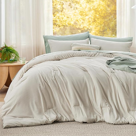 Bedsure Super King Comforter Set, Beige Soft Prewashed Bedding for All Seasons, 3 Pieces GentleSoft™ Bed Set, 1 Lightweight Comforter (120"x120") and 2 Pillowcases (20"x36")