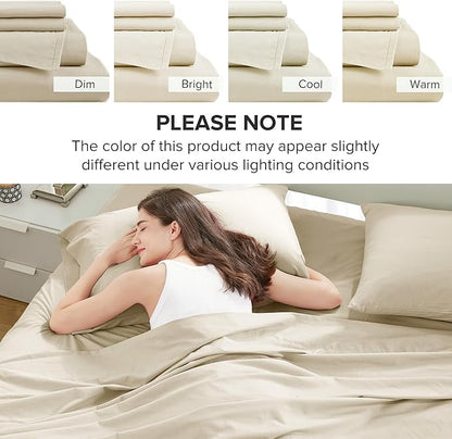 Comfort Spaces 100% Cotton Sheets King, Breathable & Ultra Soft Cotton Sheets, Naturally Cool Cotton Bed Sheets with 14" Elastic Pocket Fits up to 16" Mattress, All Seasons Sheet Set, Cream 4 Piece
