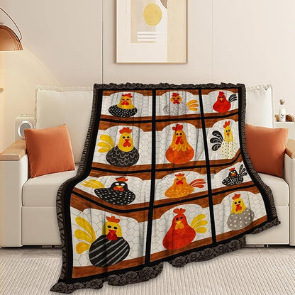 Chicken Blanket Super Soft Warm Fluffy Fleece Flannel Rooster Animal Throw Blanket Cozy Fuzzy Plush Stuff Bedding Blankets Gifts for Women Kids Boys Girls Adults 80"X60"