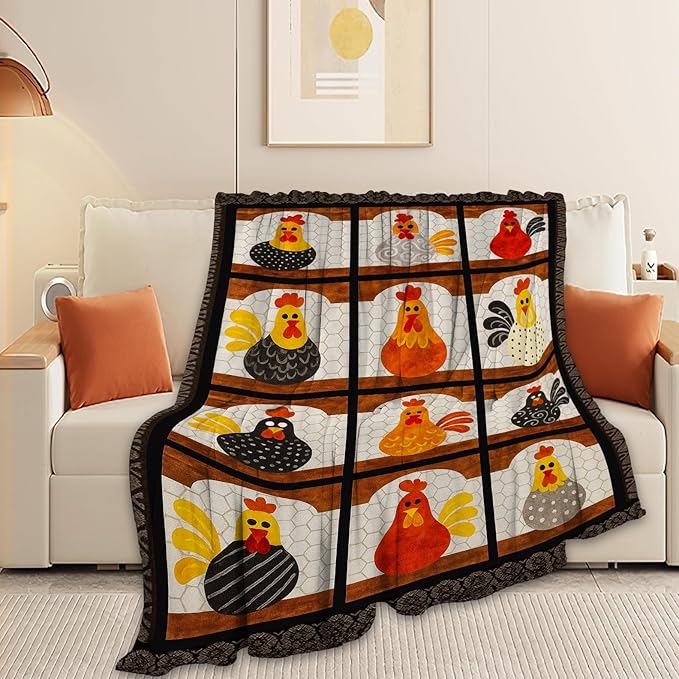 Chicken Blanket Super Soft Warm Fluffy Fleece Flannel Rooster Animal Throw Blanket Cozy Fuzzy Plush Stuff Bedding Blankets Gifts for Women Kids Boys Girls Adults 60"X50"