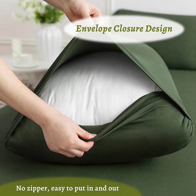 Stretchy Body Pillow Case Cover - Jersey Knit Long Pillowcase for Body Pillow, 1 Pack - Envelope Closure & Skin-Friendly, Soft and Breathable for Sleeping, 20"x54", Olive Green