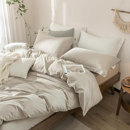 Linen Grey Duvet Cover Twin Size 90inch x 68inch,100% Washed Cotton Duvet Cover with Zipper Closure and One Pillowcases, Color of New Nature Linen