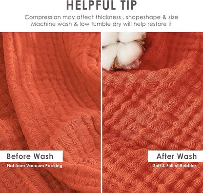 EMME Cotton Muslin Twin XL Blanket Breathable Gauze Soft Lightweight Adults Gifts for Women (Heather Orange Rust, 66"x90")