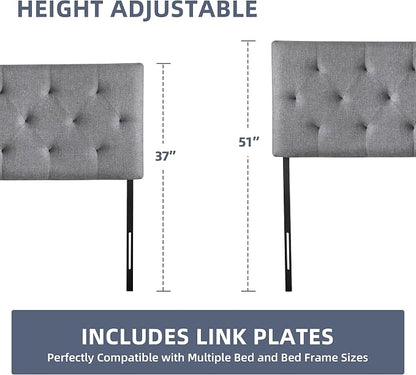 Linen Headboard King Size, Adjustable Height Headboard 37-51 in, Light Gray | Diamond Tufting Solid Wood King Headboards, Durable Metal Legs, Upholstered King Head Board for Bed Frame, Modern Fabric
