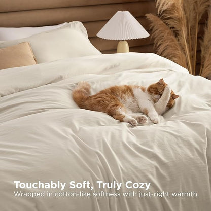 Bedsure Removable Cover with Comforter Duvet Insert Full - 4 Pieces Beige Prewashed Soft Bedding Set for All Seasons Use, Includes 1 Duvet Cover, 1 Comforter, 2 Pillow Shams