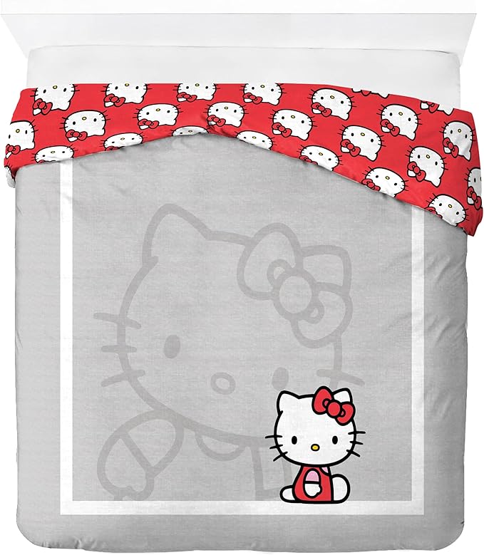 Jay Franco Duvet Cover Set – 3 Piece Comforter Cover and Sham Set, Super Soft Cozy Bedding (Insert Not Included) Grey - Hello Kitty, Full