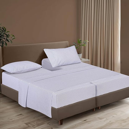 ZOYER 100% Cotton Sheets – Split King Size Percale Bedding, Cooling & Breathable, Durable with a Crisp, Soft & Comfortable Feel, 16" Deep Pocket, 5-Piece Set, Grey Stripe