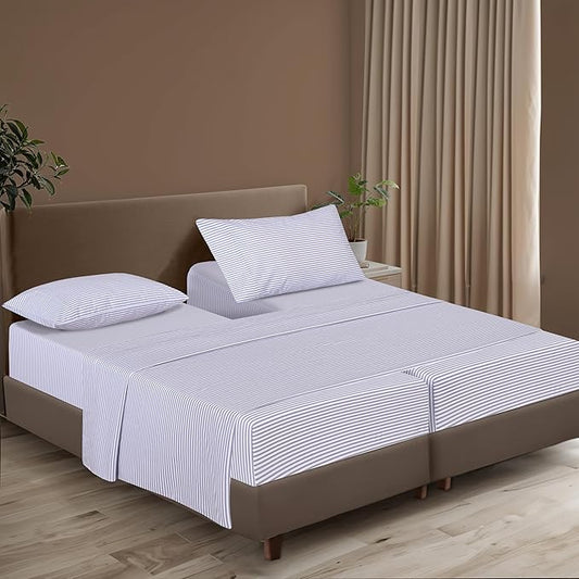 ZOYER 100% Cotton Sheets – Split King Size Percale Bedding, Cooling & Breathable, Durable with a Crisp, Soft & Comfortable Feel, 16" Deep Pocket, 5-Piece Set, Grey Stripe