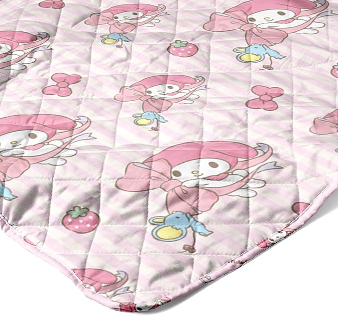 Northwest Sanrio My Melody Stripes Quilted Throw, Kawaii Comfy Reversible Throw, Gift for Anime Fans, Soft & Cozy for Chair or Couch, 60 x 80 inches