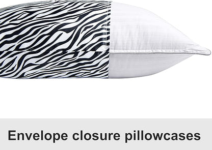NTBAY 2 Pack Satin Standard Pillowcases for Hair and Skin, Luxurious and Silky Zebra Printed Pillow Cases with Envelope Closure, 20x26 Inches, Black and White