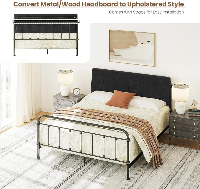 Queen Size Headboard Only-No Assembly Required, Black | Easy to use no assembly required, Linen fabric and extra-thick foam for added comfort, Modern style headboard queen size