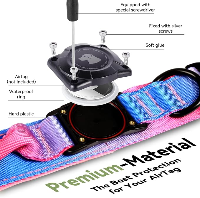 2026 Upgrade Waterproof Tactical AirTag Dog Collar, Built in AirTag Holder | Comfortable Control Handle, Quick Release Metal Buckle, Durable 1000D Nylon, For Medium to Large Dogs, Snow Cone,XL