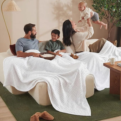 Bedsure Cooling Cotton Waffle Oversized King Blanket - Lightweight Breathable Blankets Rayon Derived from Bamboo for Hot Sleepers, Luxury Throws for Bed and Sofa, White, 120x96 Inches