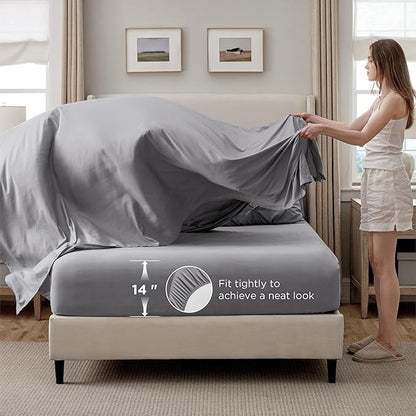 Bedsure California King Comforter Set Grey - Bed in a Bag Cal King Bedding Set 7 Pieces, GentleSoft™ Pintuck Bed Set Gift for Family, Pinch Pleat Grey Comforter with Sheets, Pillowcases & Shams