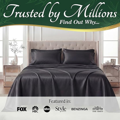 DECOLURE 100% Viscose Derived from Bamboo Sheets Queen Size - Luxury 6 Pc Naturally Cooling Sheets, Ultra Soft Bed Set - Deep 17" Pockets, Durable Double Stitching, Oeko Tex Standard (Charcoal)