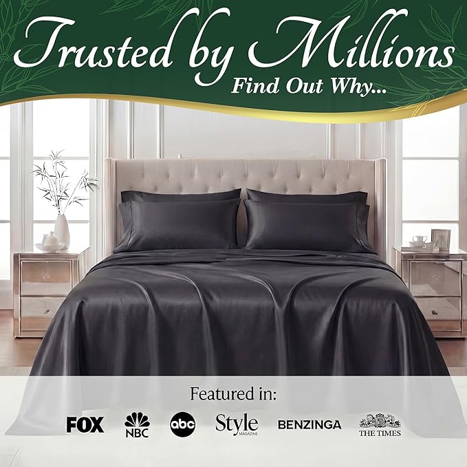 DECOLURE 100% Viscose Derived from Bamboo Sheets Twin Size - Luxury 4 Pc Naturally Cooling Sheets, Ultra Soft Bed Set - Deep 17" Pockets, Durable Double Stitching, Oeko Tex Standard (Charcoal)