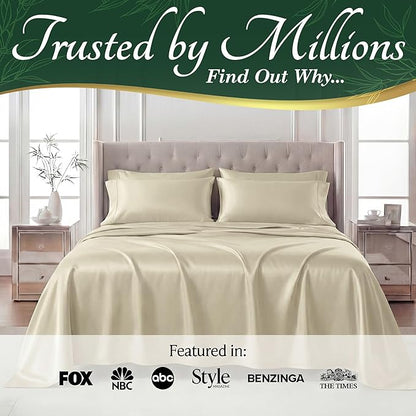 DECOLURE 100% Viscose Derived from Bamboo Sheets Full Size - Luxury 6 Pc Naturally Cooling Sheets, Ultra Soft Bed Set - Deep 17" Pockets, Durable Double Stitching, Oeko Tex Standard (Creme)
