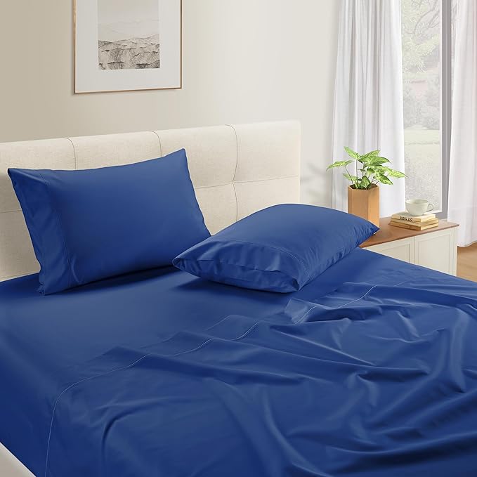 LANE LINEN 100% Egyptian Cotton King Size Deep Pocket Sheet Sets, Soft & Comfy Natural Cooling Mercerized Cotton King Size Sheets Set 15" Deep Pocket - Set Sail