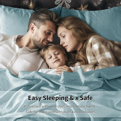 LBRO2M 100% Pure Linen Sheet Set Deep Pocket Up to 16" Bed Sheets Sets, Natural Flax Beddings Soft, Breathable, Comfortable for All Seasons 4 Pcs Sheet Set King Size, Ocean Blue