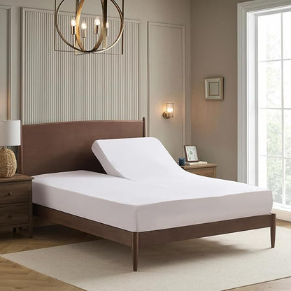 Split Head King Sheets Set for Adjustable Beds 4 Piece Flex Top Bed Sheets – Deep Pocket Split Top Fitted Sheet with Built-in Corner Straps, Luxury Soft Cooling Bedding, Wrinkle Resistant, White