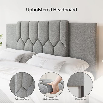 Upholstered Tufted Headboard, 3 in 1 Headboard for Full/Queen/King Size Bed, Height & Width Adjustable Head Boards, Attach Frame, Study & Comfortable, Ideal for Bedroom, Dorm, Guest Room, Grey
