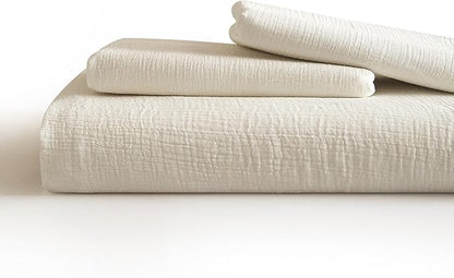 SE SOFTEXLY Muslin Duvet Cover Oversized King Size, 100% Washed Cotton Duvet Cover Set, Ultra Soft Comforter Cover Linen Like, 3 Pieces Gauze Duvet Cover with 2 Pillowcases, 98"x120", White