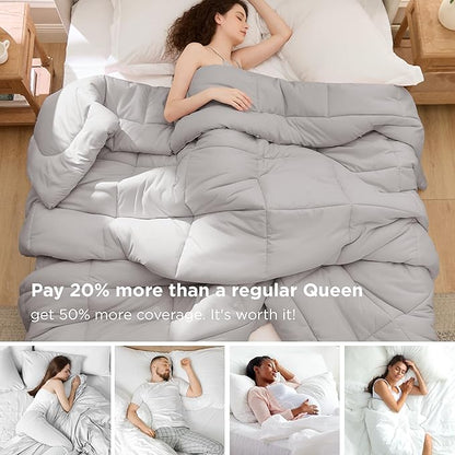 Bedsure Comforter Duvet Insert - Quilted Comforters Oversize Queen, All Season Duvet, GentleSoft Down Alternative Bedding, with 8 Tabs, Gifts for Women/Men, Light Grey, Oversize Queen 98 x 98 Inches