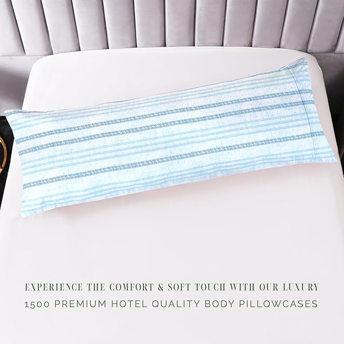 Elegant Comfort Ultra Soft 1-Piece Set Striped Print Pillowcases - 1500 Premium Hotel Quality Microfiber, Soft and Smooth Hidden Zipper Closure 1-Piece Pillow Covers - Body Pillowcase, Traci Aqua