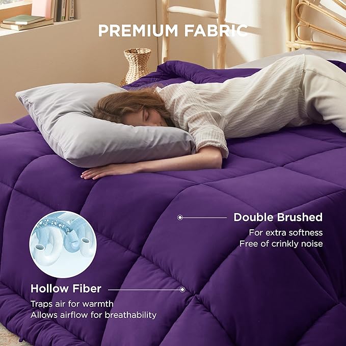 Bedsure Comforter Duvet Insert - Quilted Comforters King Size, All Season Duvet, GentleSoft Down Alternative Bedding Blanket, with 8 Tabs, Gifts for Women/Men, Purple, King 90 x 102 Inches