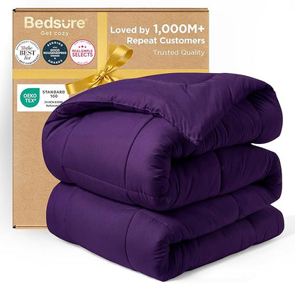 Bedsure Comforter Duvet Insert - Quilted Comforters King Size, All Season Duvet, GentleSoft Down Alternative Bedding Blanket, with 8 Tabs, Gifts for Women/Men, Purple, King 90 x 102 Inches