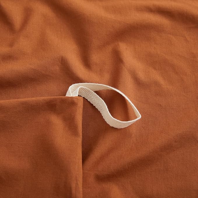 Burnt Orange Duvet Cover Full Size, 100% Washed Cotton Linen Like Bedding Set with Zipper Closure (No Comforter), 80x90 Inches