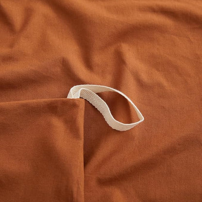 Burnt Orange Duvet Cover Full Size, 100% Washed Cotton Linen Like Bedding Set with Zipper Closure (No Comforter), 80x90 Inches