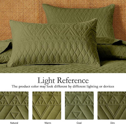 akkialla Twin Size Quilt Bedding Set,Olive Green Lightweight Microfiber Soft Bedspreads,Modern Style Geoetric Pattern Coverlet Set for All Seasons,2 Piece(1 Quilt,1Pillow Sham)
