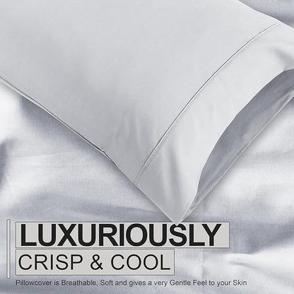 RUVANTI 100% Cotton Sheets – Split King Size Percale Bedding, Cooling & Breathable, Durable with a Crisp, Soft & Comfortable Feel, 16" Deep Pocket, 5-Piece Set, Quiet Gray