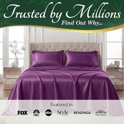 DECOLURE 100% Viscose Derived from Bamboo Sheets Queen Size - Luxury 6 Pc Naturally Cooling Sheets, Ultra Soft Bed Set - Deep 17" Pockets, Durable Double Stitching, Oeko Tex Standard (Purple)