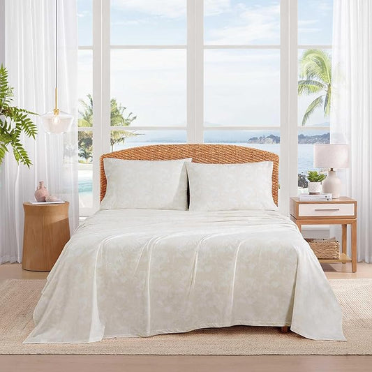 Tommy Bahama - King Size Sheet Set, 100% Cotton Percale Bedding with a Crisp & Cool Feel, Bed Sheets with Matching Fitted Sheet & Pillowcases (Legacy Fronds Beige)