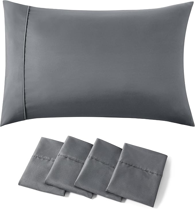 Bedsure King Size Pillow Cases Set of 4 - Dark Grey Brushed Microfiber Pillowcases 4 Pack, Super Soft and Cozy Pillow Case Cover with Envelope Closure for Kids, Wrinkle, Fade Resistant, 20x36 Inches
