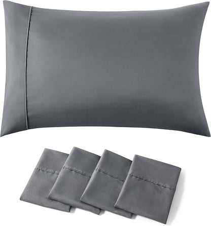 Bedsure King Size Pillow Cases Set of 4 - Dark Grey Brushed Microfiber Pillowcases 4 Pack, Super Soft and Cozy Pillow Case Cover with Envelope Closure for Kids, Wrinkle, Fade Resistant, 20x36 Inches