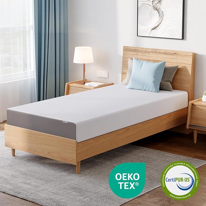Amazon Basics Medium Firm Memory Foam Mattress, Breathable, 8 Inch, Twin, White/Grey