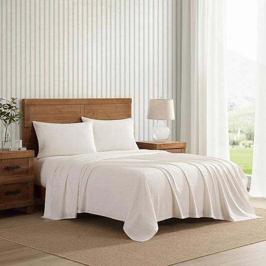 Laura Ashley - Queen Sheet Set, Crisp & Cool Cotton Percale Bed Sheets, Deep Pockets, Bedding with Matching Fitted Sheet & Pillowcases (Chelsie Vine Yellow)