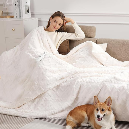 Electric Blanket Twin Heated Blanket 62''X84'' with 5 Heating Levels & 10 Hours Auto Off, ETL& FCC Certification Dual Sherpa Twin Heating Blanket Washable for Home/Office/Bed, Great Gift(White)