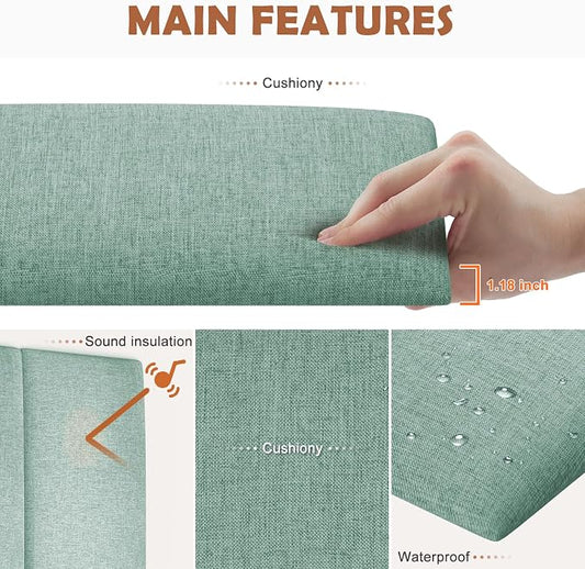 IFNOW Wall Mounted Headboard, Peel and Stick Panels, Grass Green, King | 3D Soundproof Acoustic Padding, Reusable and Removable Tufted fabric Bed Headboard for bedroom (12 Panels, 10" x 24")